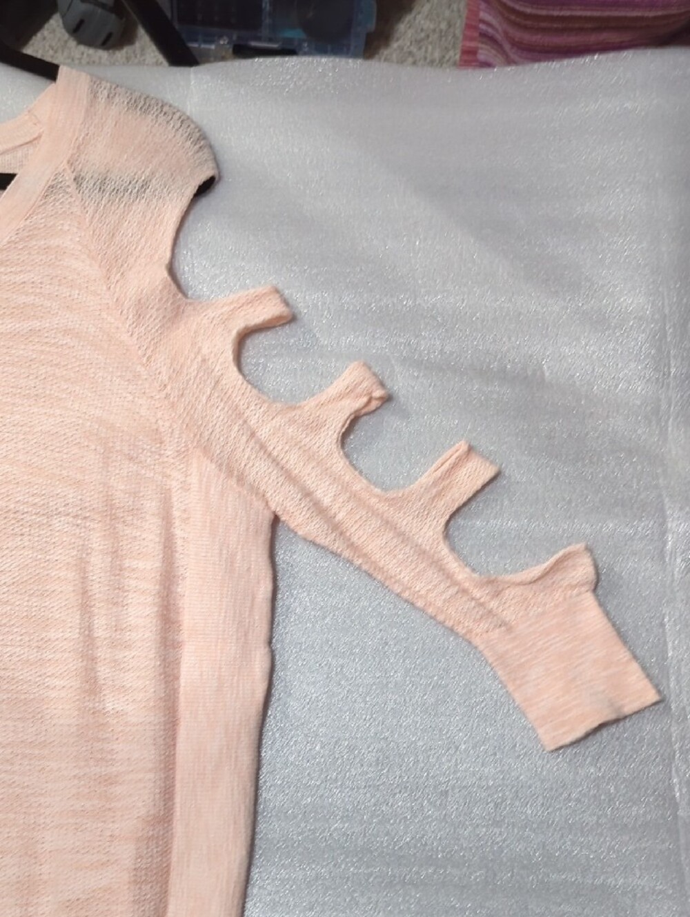 Express Light Pink Cold-Shoulder Open-Knit Pullover - Picture 2 of 4